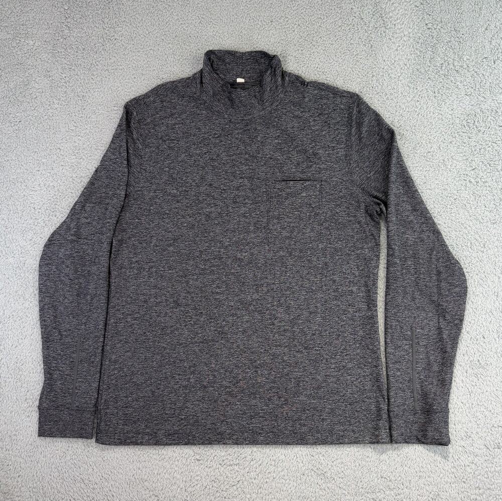 Lululemon Mens Surge L Mock Neck Long Sleeve Pocket Shirt Heather Grey